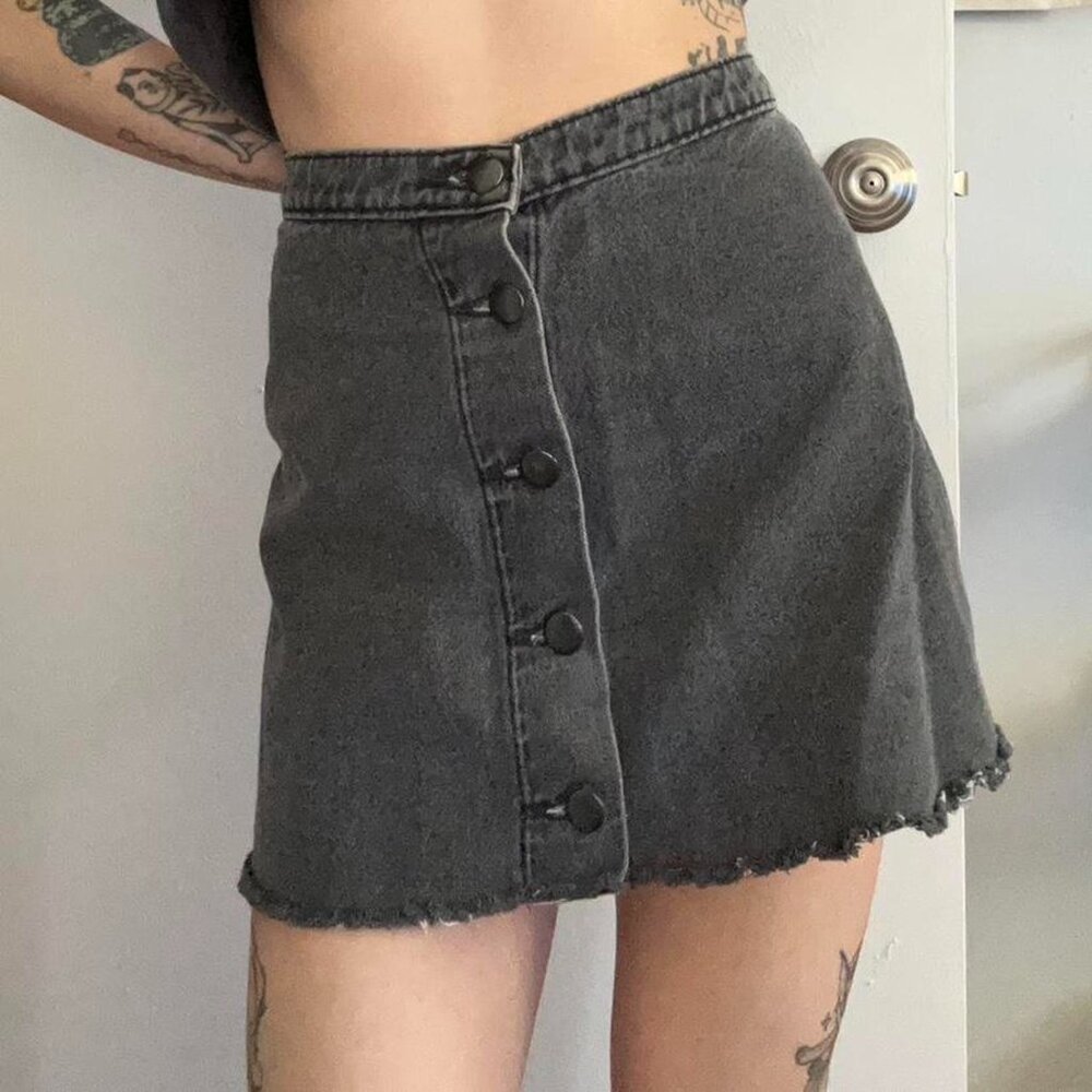 vintage of American apparel button up washed grey black denim mini skirt